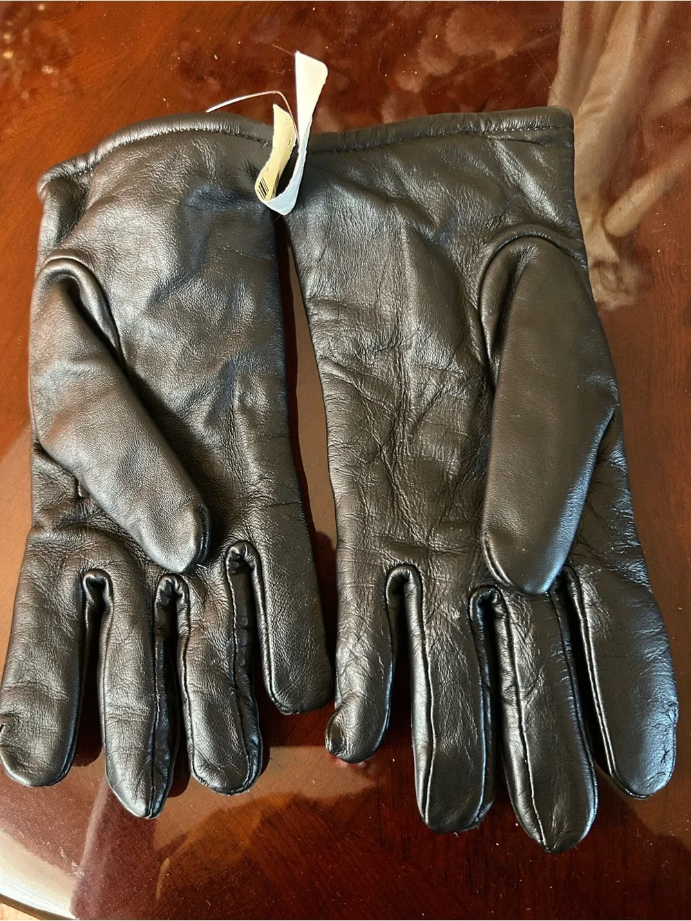 Genuine Large Black Leather Gloves Wool Blend Lined Size 8
